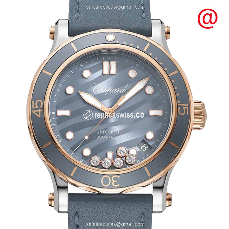 Chopard Happy Sport Replica in 18kt Rose Gold Blue Dial | Automatic Buckle, Cowhide Blue Strap Watch
