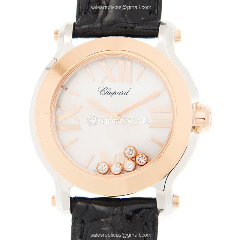 Chopard Happy Sport Replica in 18kt Rose Gold | White Dial & Alligator Strap Watch