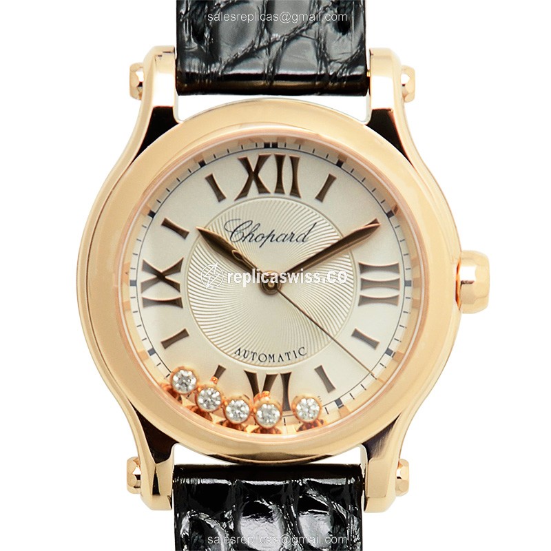 Chopard Happy Sport Replica in 18kt Rose Gold with Automatic Movement & Silver Dial Watch