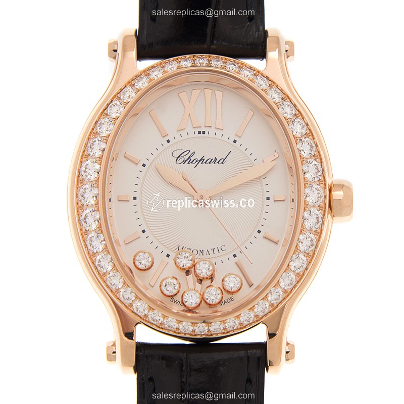 Chopard Happy Sport Replica in 18kt Rose Gold with Automatic Movement & White Dial Watch