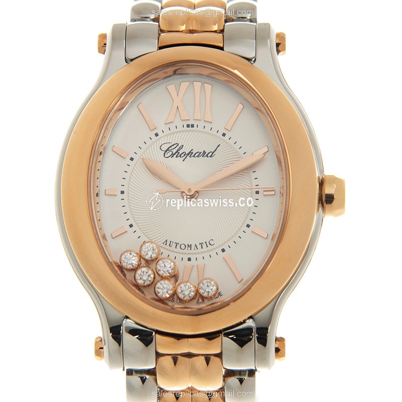 Chopard Happy Sport Replica in 18kt Steel & Rose Gold, Automatic Movement, White Dial Watch