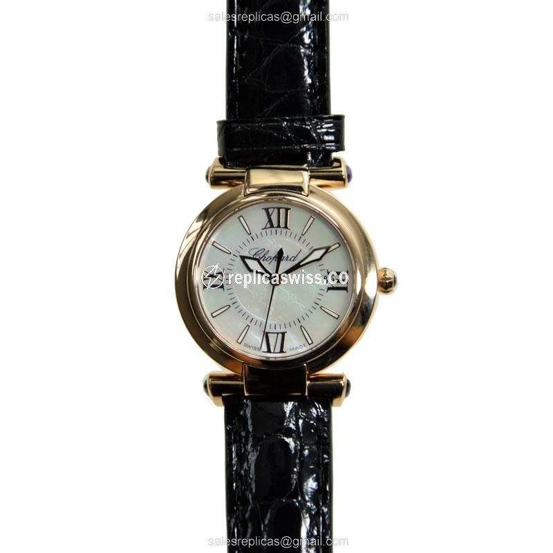 Chopard Imperiale 384238-5001 Replica in 18kt Rose Gold, Silver Dial & Alligator Strap Watch