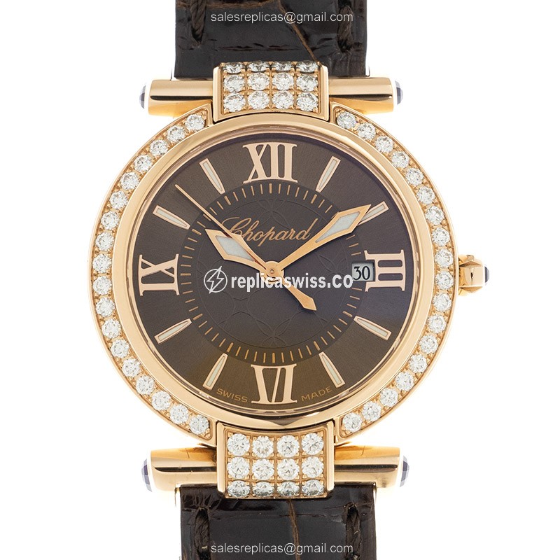 Chopard Imperiale 384238-5007 Replica in 18kt Rose Gold & Diamond Bezels, Brown Dial & Alligator