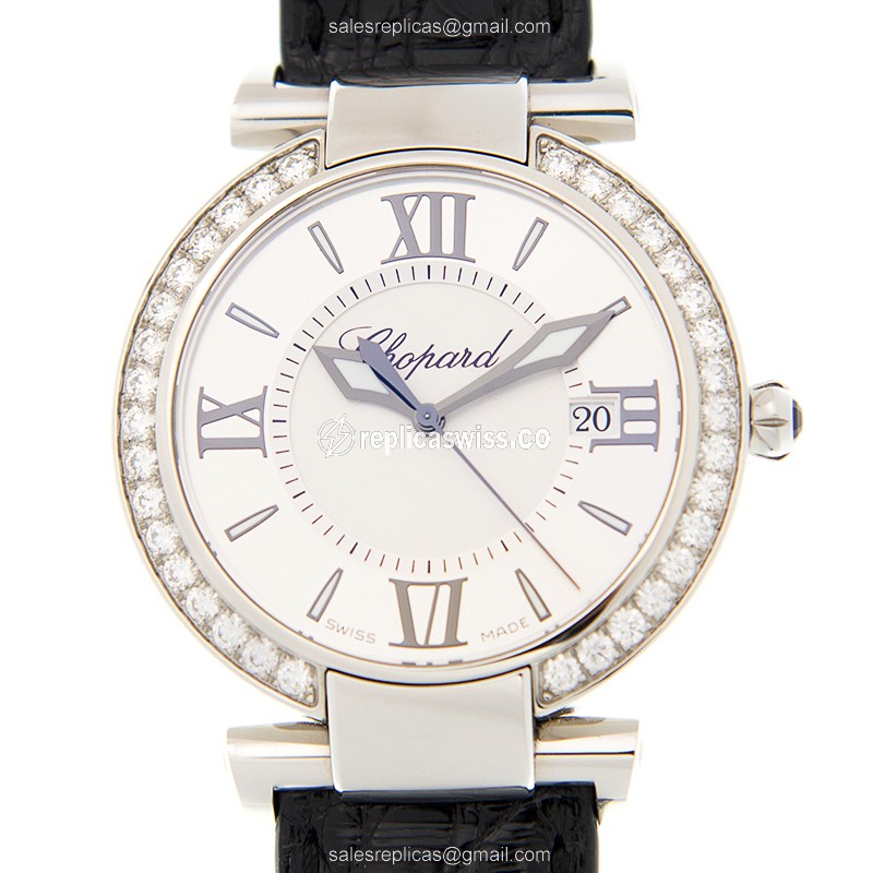Chopard ImpériaLE Replica, White Dial, Diamond Case, Alligator strap Watch