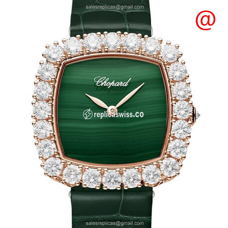 Chopard L Heure Du Diamant Replica in 18kt Rose Gold with Green Dial Alligator Strap Watch