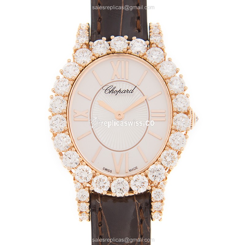 Chopard L Heure Du Diamant Replica, Manual Wind, 18kt Rose Gold Case, White Dial Watch