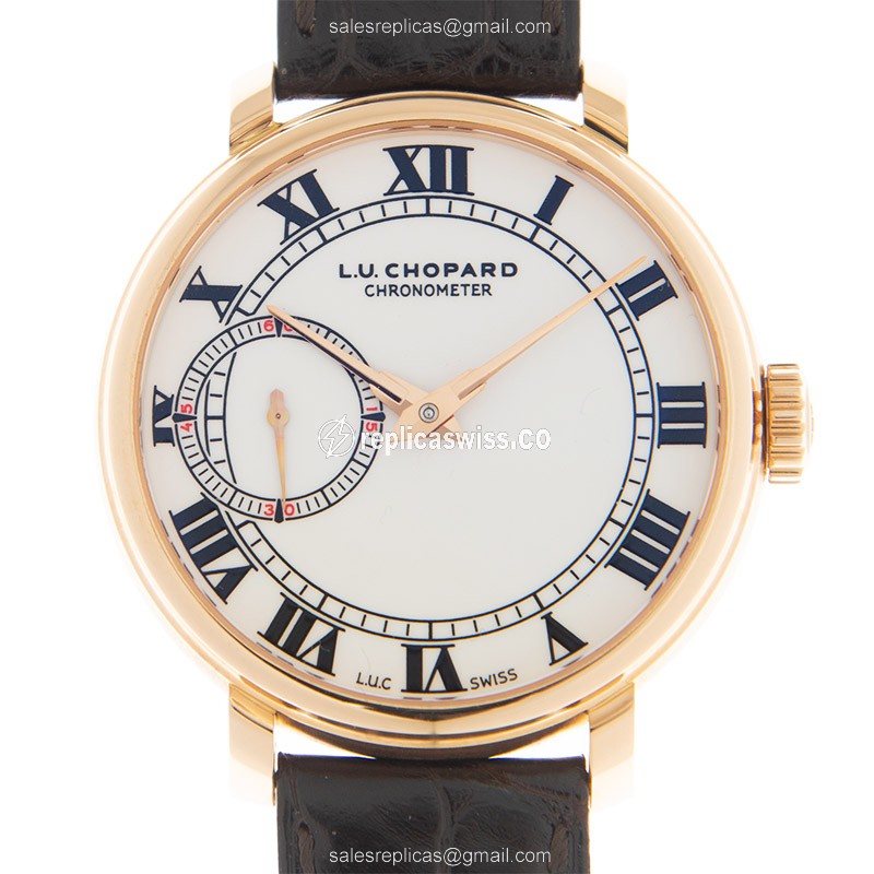 Chopard L.U.C 161963-5001 Manual Wind 18kt Gold Replica, White Dial Brown Leather Strap Watch