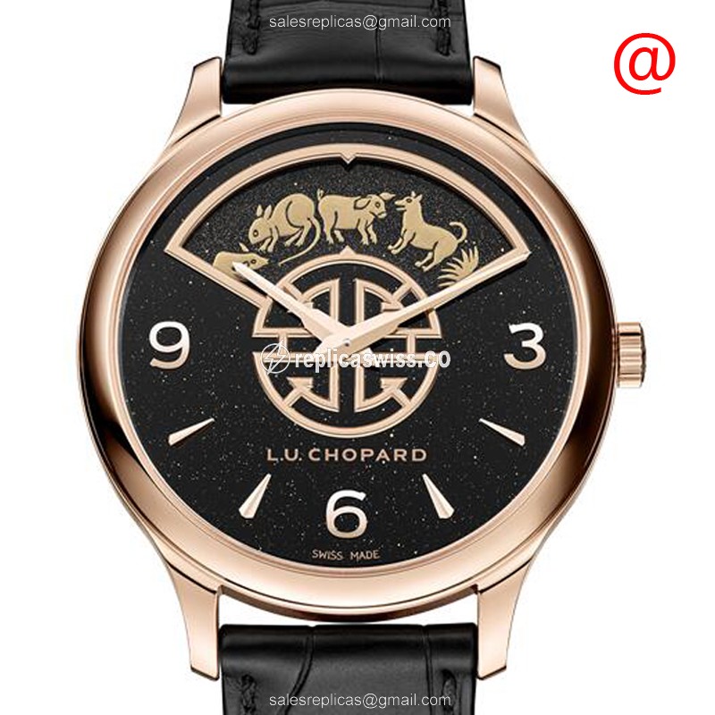 Chopard L.U.C 161980-5001 Replica, Automatic Movement, 18kt Rose Gold Case, Black Alligator Strap