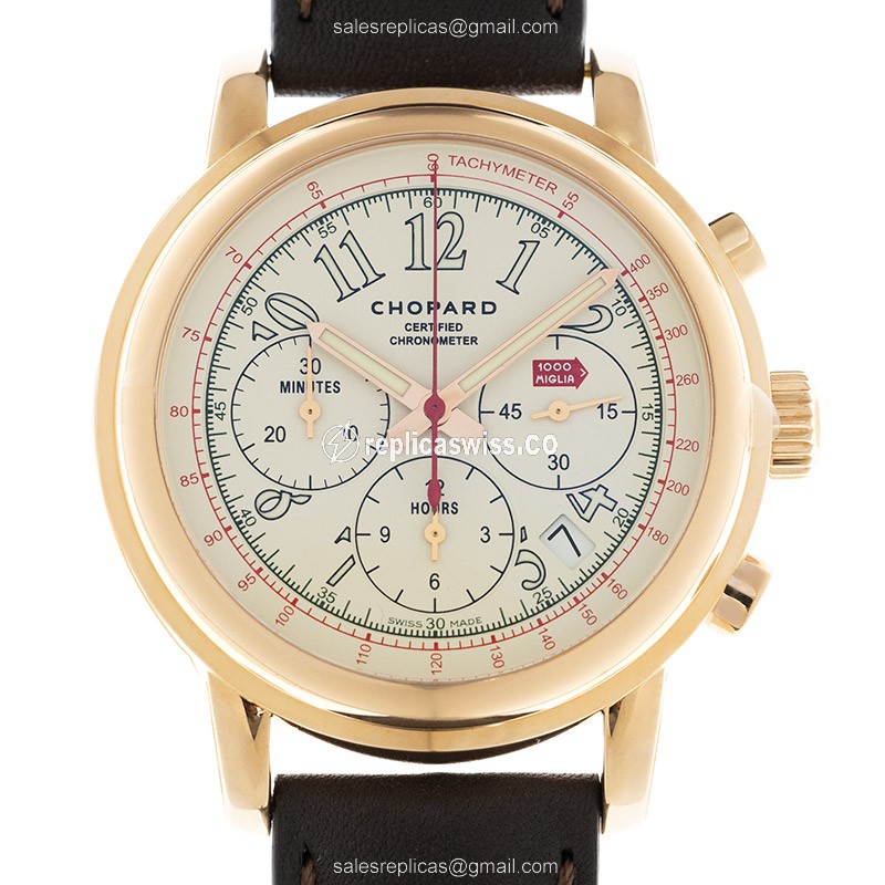 Chopard Mille Miglia GT XL Replica in 18kt Gold | Automatic Movement & Brown Leather Strap Watch
