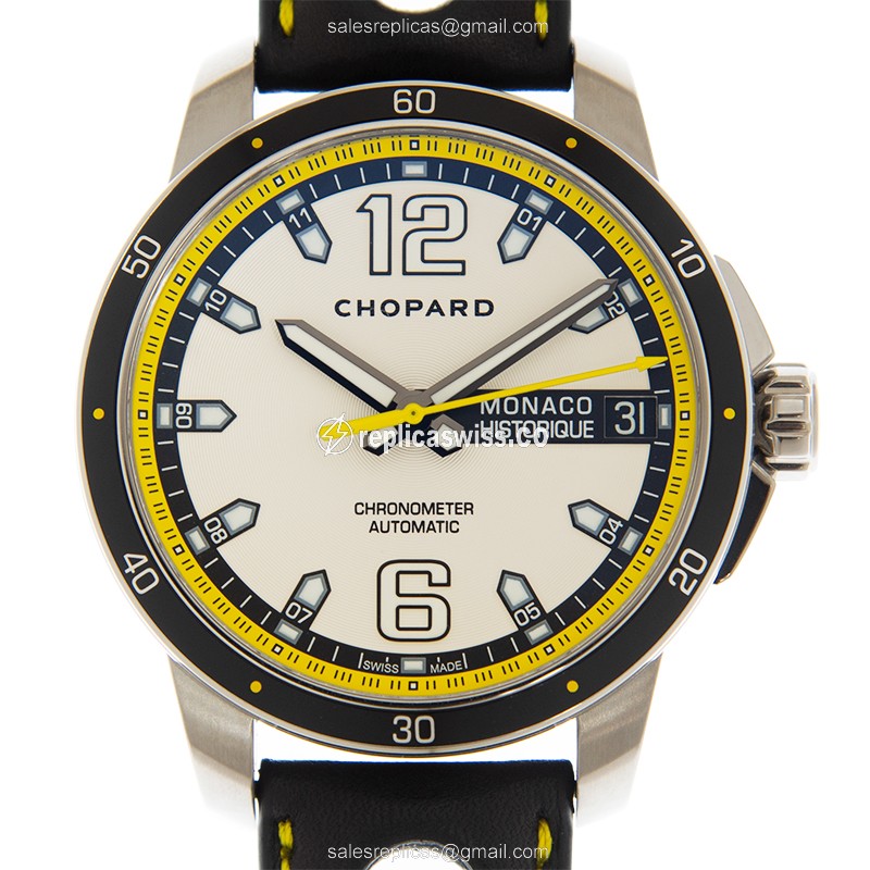 Chopard Monaco Grand Prix Replica, Automatic Movement, Silver Dial & Leather Strap Watch