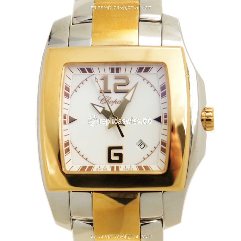 Chopard TWO O TEN Replica in 18kt Rose Gold & Steel, White Dial, Quartz Movement Watch