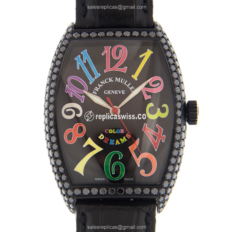 Classic Franck Muller 6850 SC Cintree Curvex Replica Watch | Black Dial & Leather Strap | Sapphire
