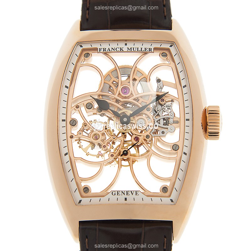 Classic Franck Muller Cintree Curvex Replica, Automatic Movement, 18kt Rose Gold Case, Skull Dial
