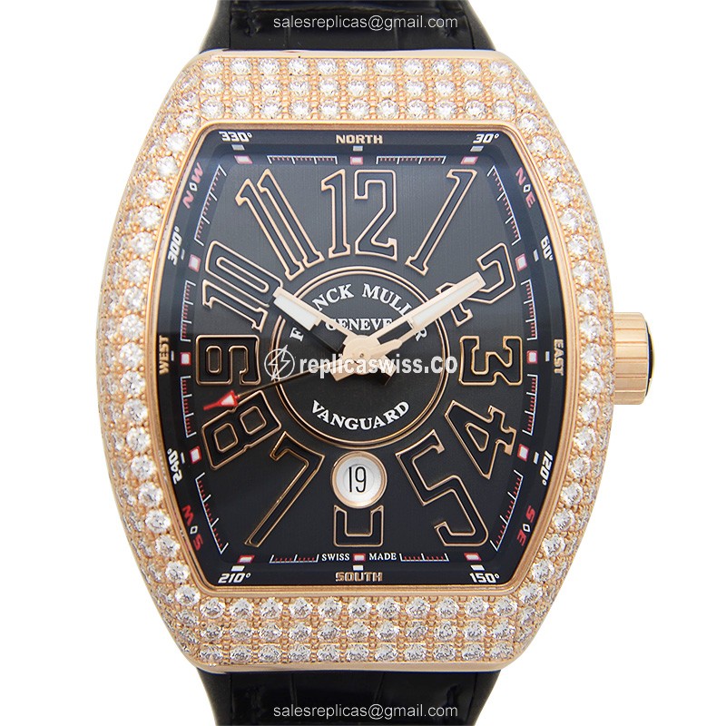 Classic Franck Muller V45 Vanguard Replica with Black Dial 18kt Rose Gold Case Watch