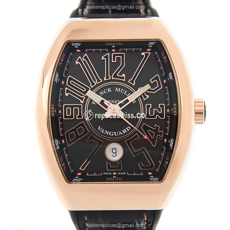 Classic Luxury Franck Muller Vanguard DT Replica with Automatic Movement Black Dial, 18kt Gold