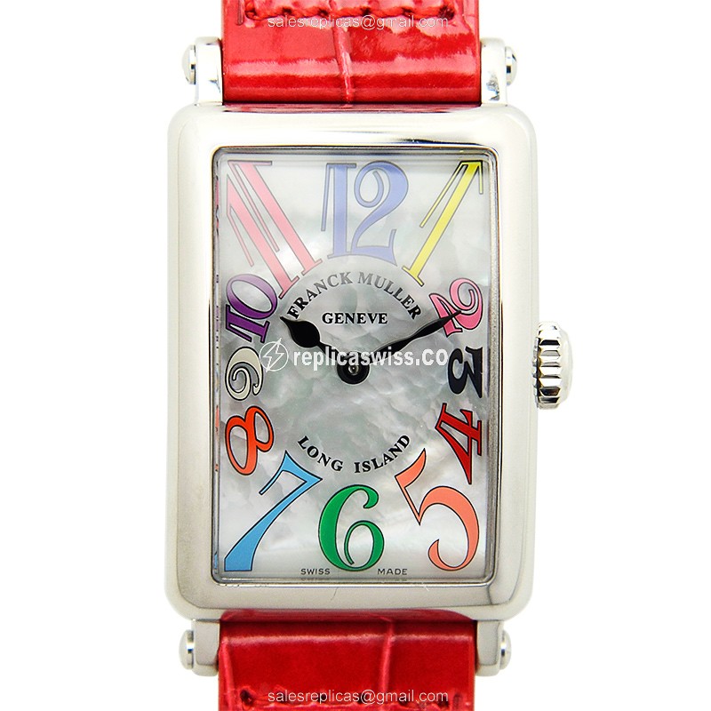 Classic Silver Dial Franck Muller 902 QZ Replica with Stainless Steel Case & Red Alligator Strap