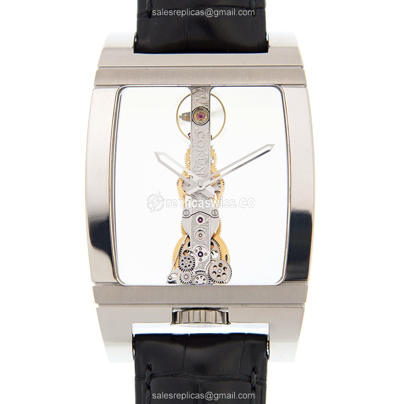 Corum B113/03440 Bridge Manual Wind Timepiece in Stainless Steel with Skull Dial & Leather Strap