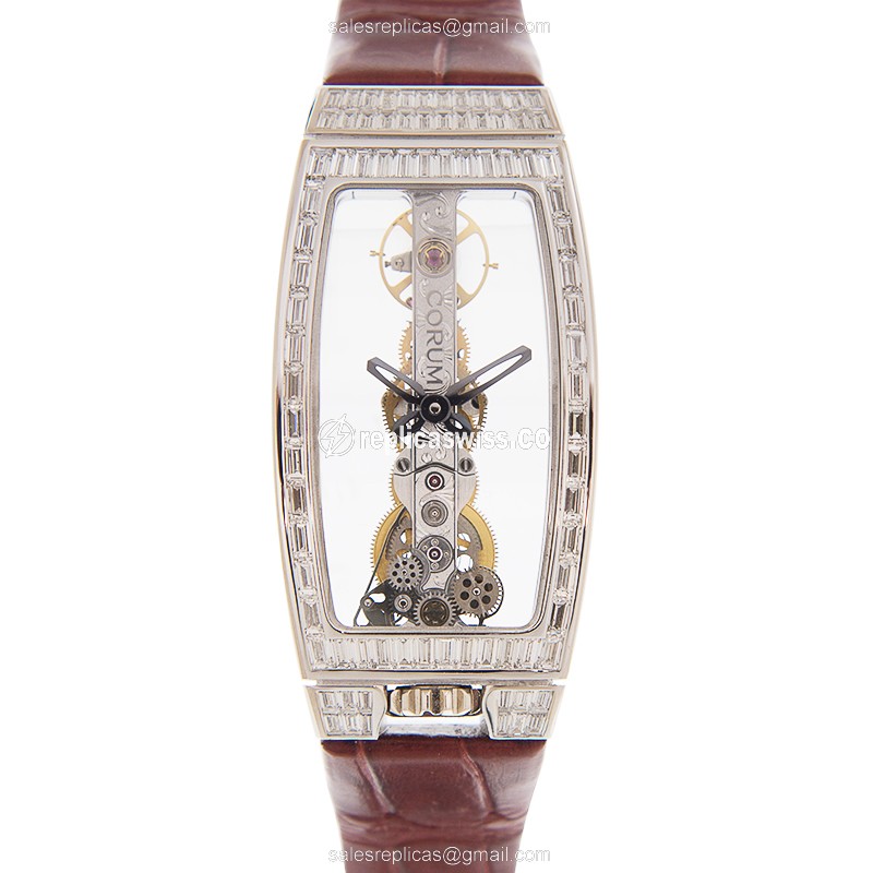 Corum Bridge 113.149.69/0089 Replica | Automatic Movement | 18kt Gold Case, Transparent Dial & Red