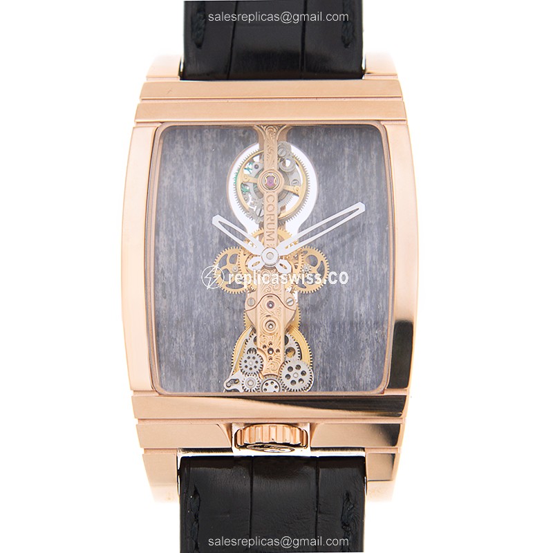 Corum Bridge 213.100.55-0001 Replica in 18kt Gold, Manual Wind with Gray Dial Alligator strap