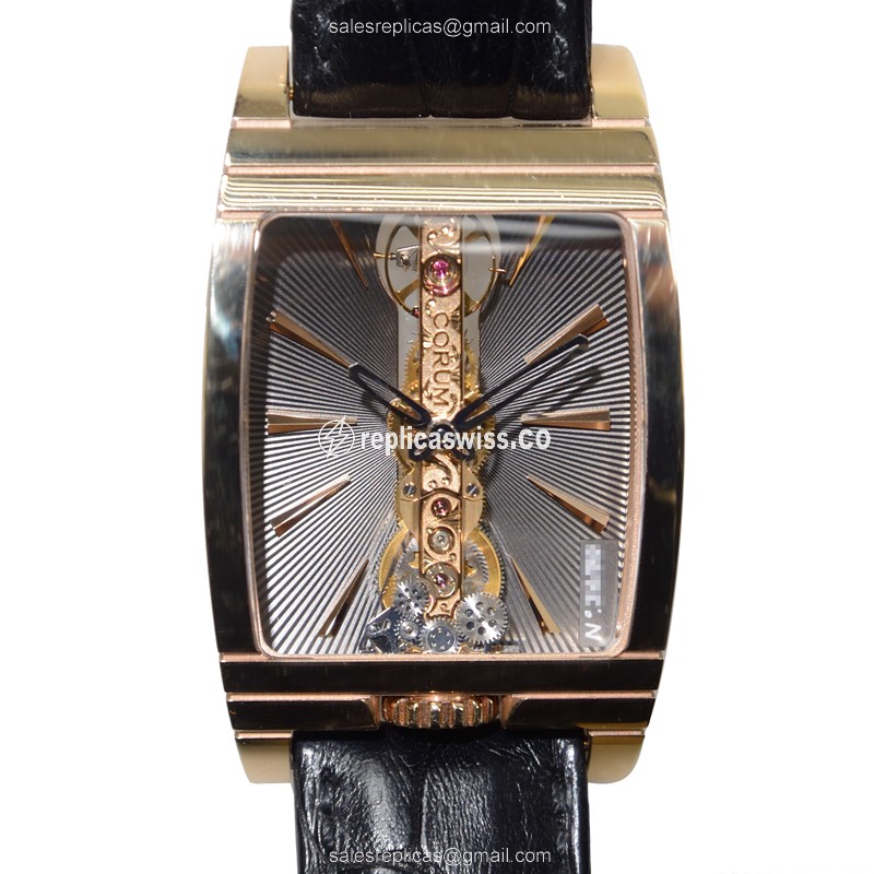 Corum Bridge Replica in 18kt Gold, Manual Wind Movement, Skull Dial & Alligator Strap Watch