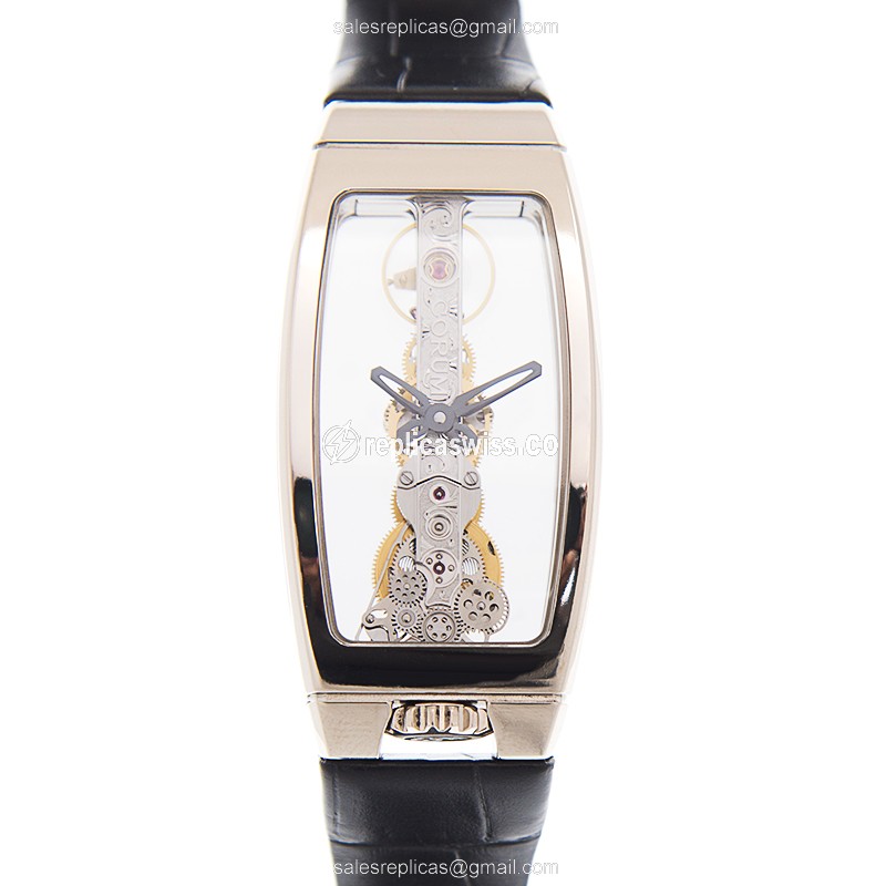 Corum Bridge Replica in 18kt Gold, Manual Wind Movement, Transparent Dial & Black Alligator Strap