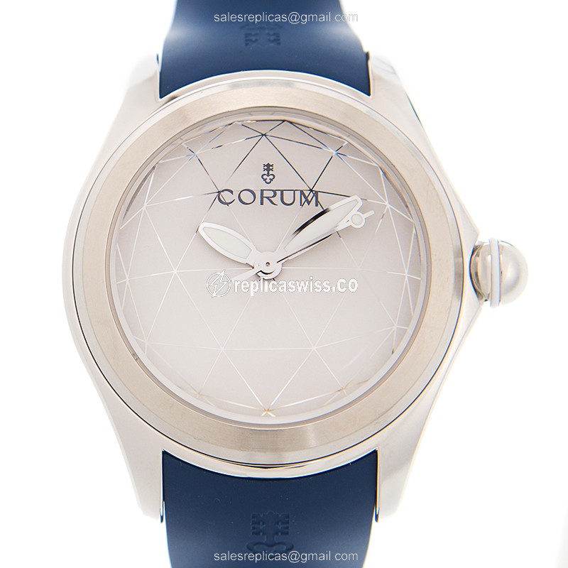 Corum Bubble OR01 Automatic Steel Case, White Dial & Blue Rubber Strap Watch