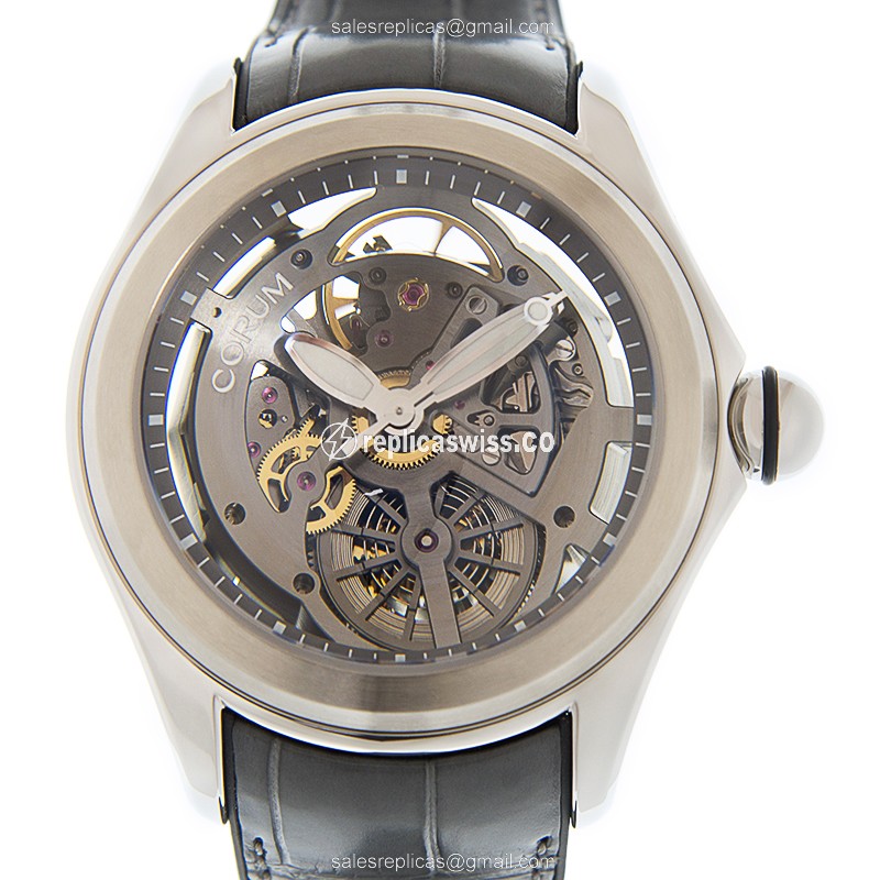 Corum Bubble Replica in Silver Dial & Stainless Steel, Automatic Movement & Leather Strap Watch