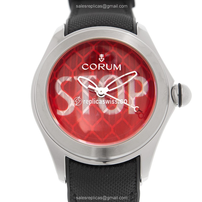 Corum Bubble Steel Replica Watch | Automatic Movement, Red Dial, Leather Strap