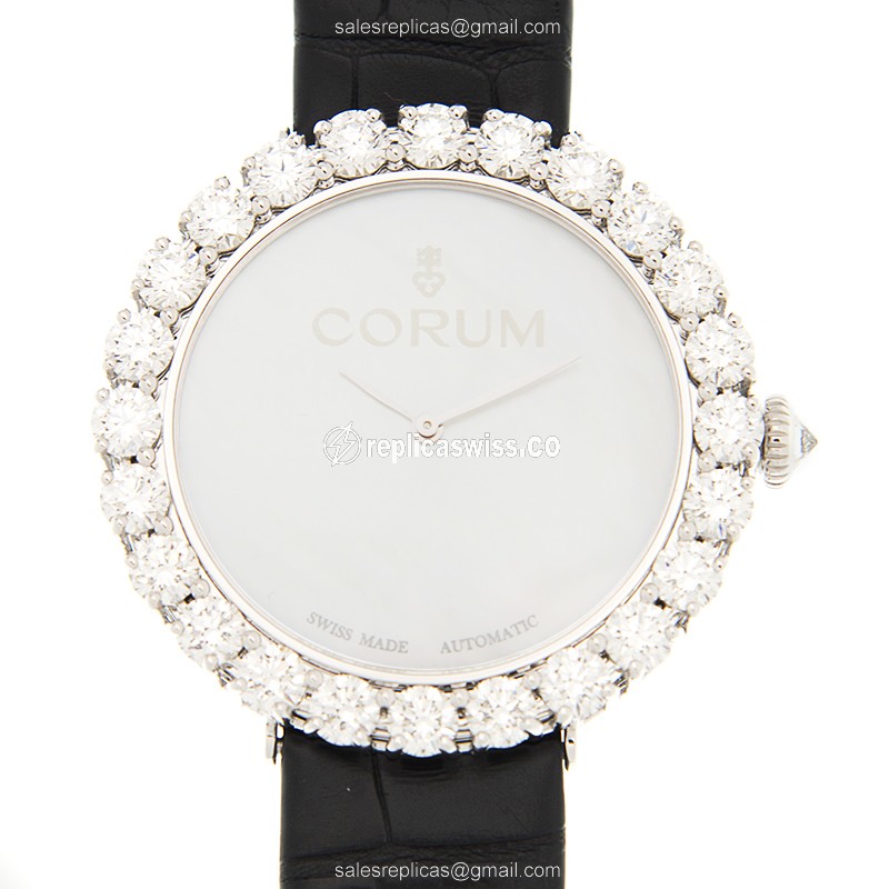 Corum PN02 White Gold Diamond Dial Automatic Watch, Exquisite Black Alligator Strap