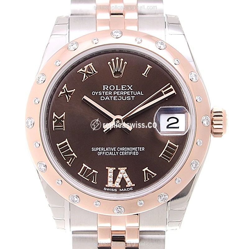 Elegant 18kt Steel & Rose Gold Rolex Datejust Lady Replica Watch with Automatic Movement & Brown