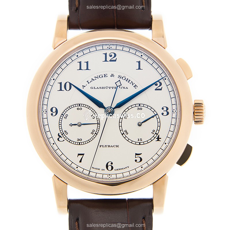 Elegant A Lange & Sohne 1815 Chronograph Replica in 18kt Gold with White Dial Alligator Strap