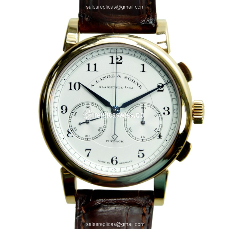 Elegant A Lange & Sohne 402.032 1815 Chronograph Replica, Manual Wind 18kt Gold Case, White Dial