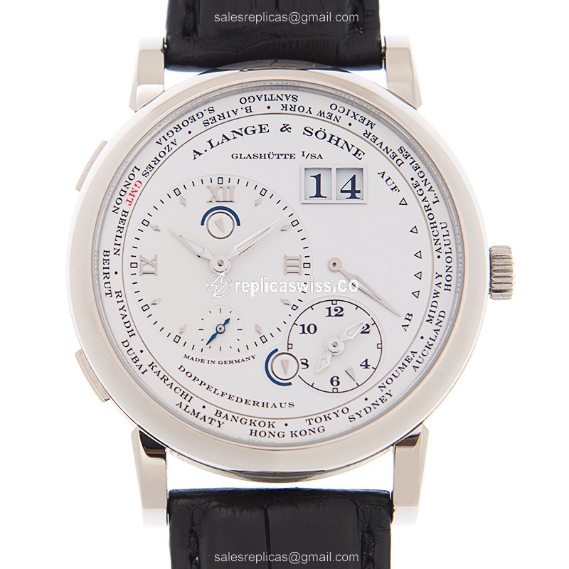 Elegant A Lange & Sohne LANGE 1 Replica Watch, Manual Wind, 18kt White Gold Case, White Dial &
