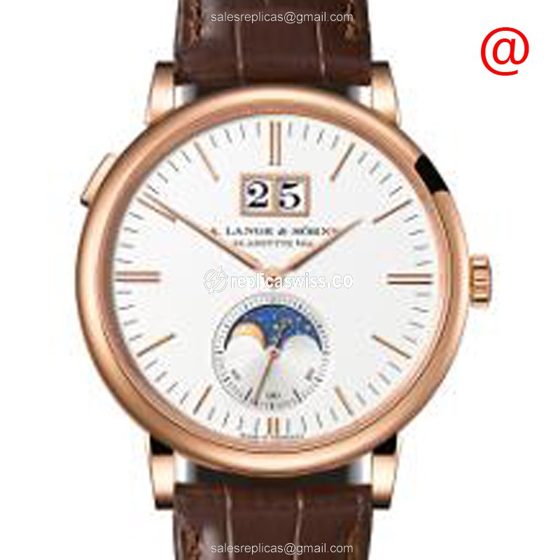 Elegant A Lange & Sohne SAXONIA Replica in 18kt Gold, Automatic Movement, White Dial & Brown