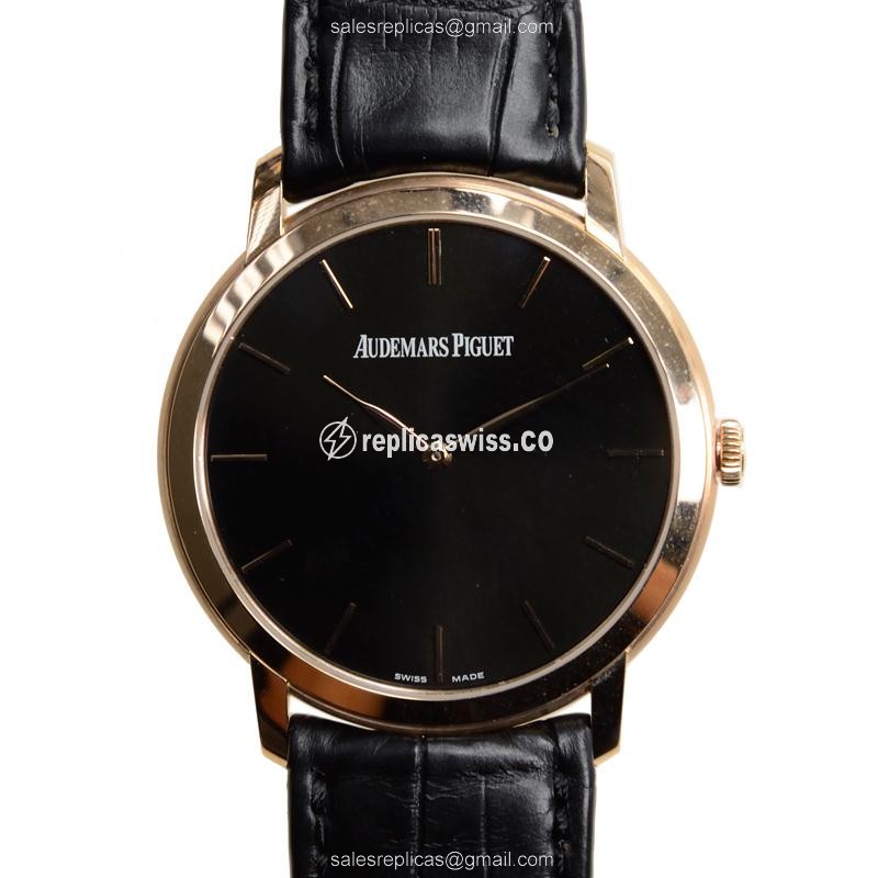 Elegant Audemars Piguet 15180OR.OO.A002CR.01 Replica Watch | Automatic, 18kt Gold Case, Black Dial