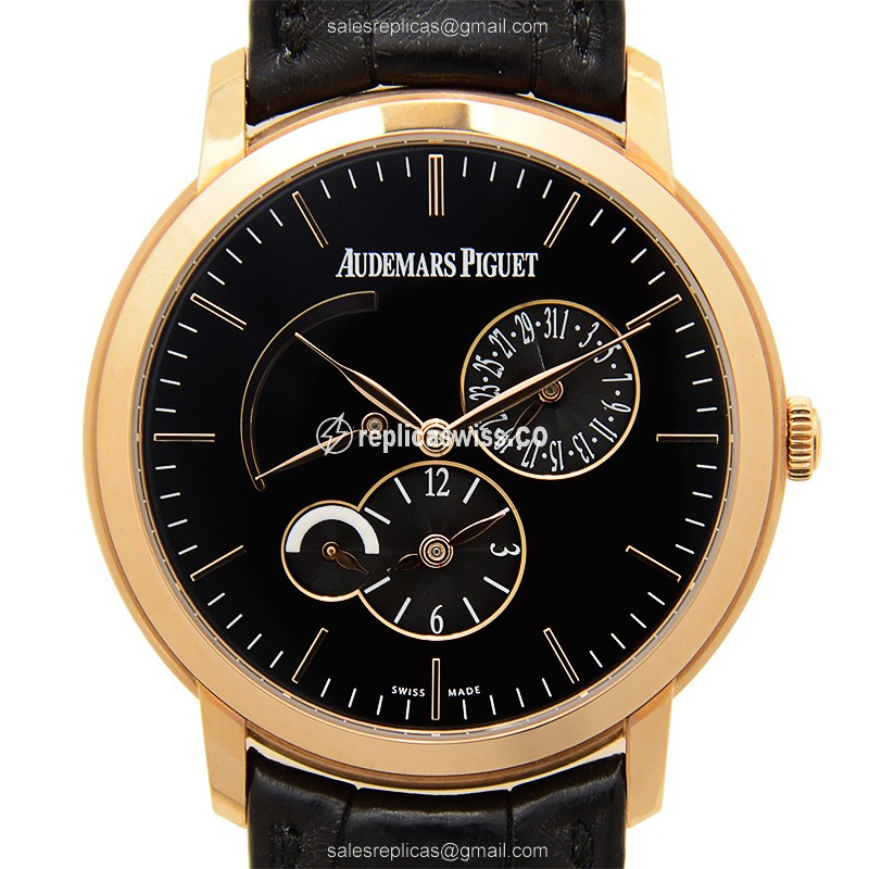 Elegant Audemars Piguet Classic Replica, Automatic Movement, Black Dial, 18kt Rose Gold Case Watch