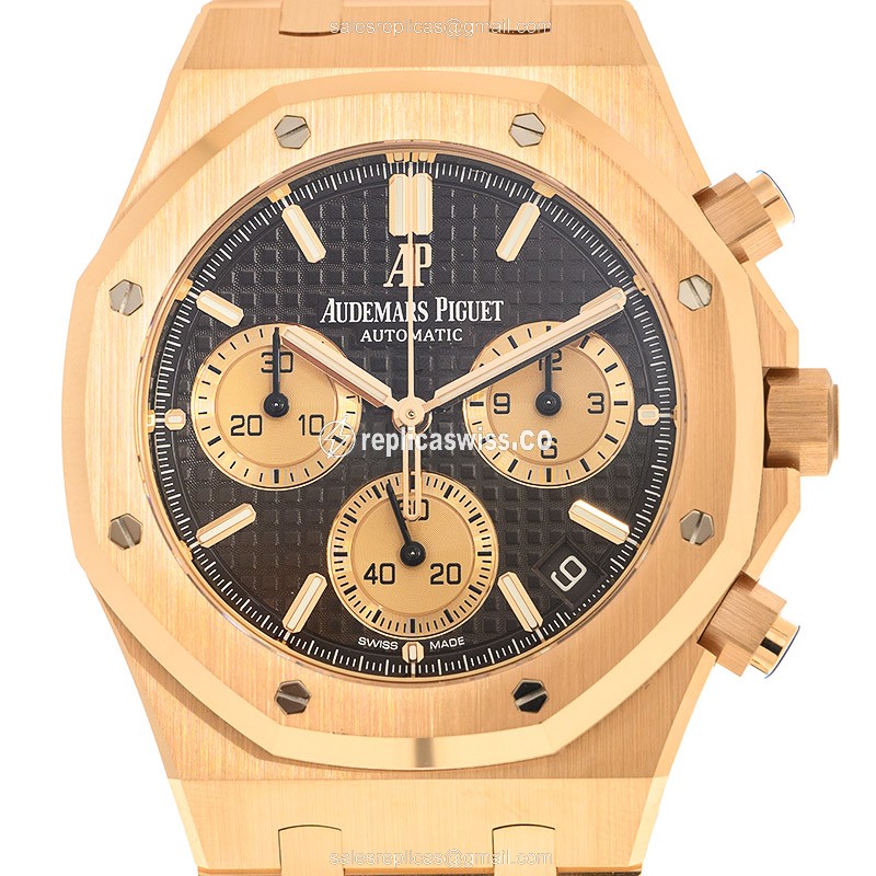 Elegant Audemars Piguet Royal Oak Automatic Replica in 18kt Gold Case, Brown Dial & Sapphire