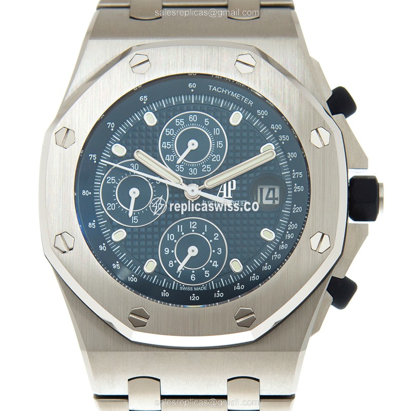 Elegant Audemars Piguet ROYAL OAK OFFSHORE Replica in Blue Dial & Stainless Steel Case Watch
