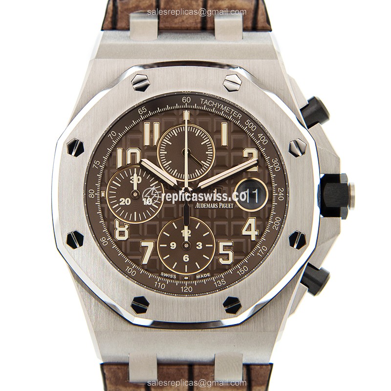Elegant Audemars Piguet Royal Oak Offshore Replica in Brown Dial & Stainless Steel Case, Automatic