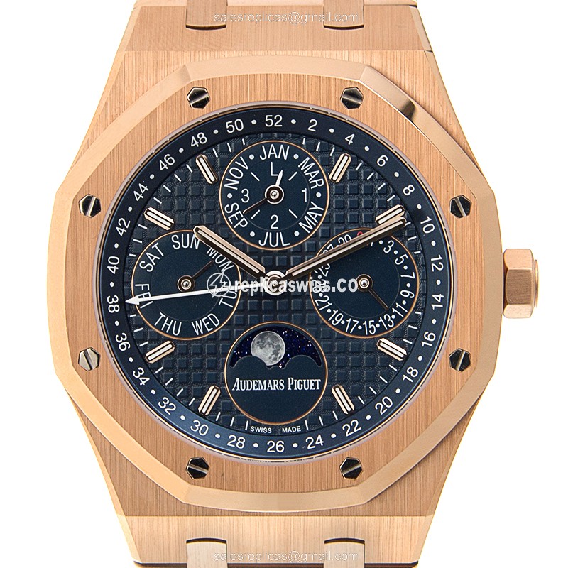Elegant Audemars Piguet ROYAL OAK Replica in 18kt Gold, Automatic Movement & Blue Dial Watch
