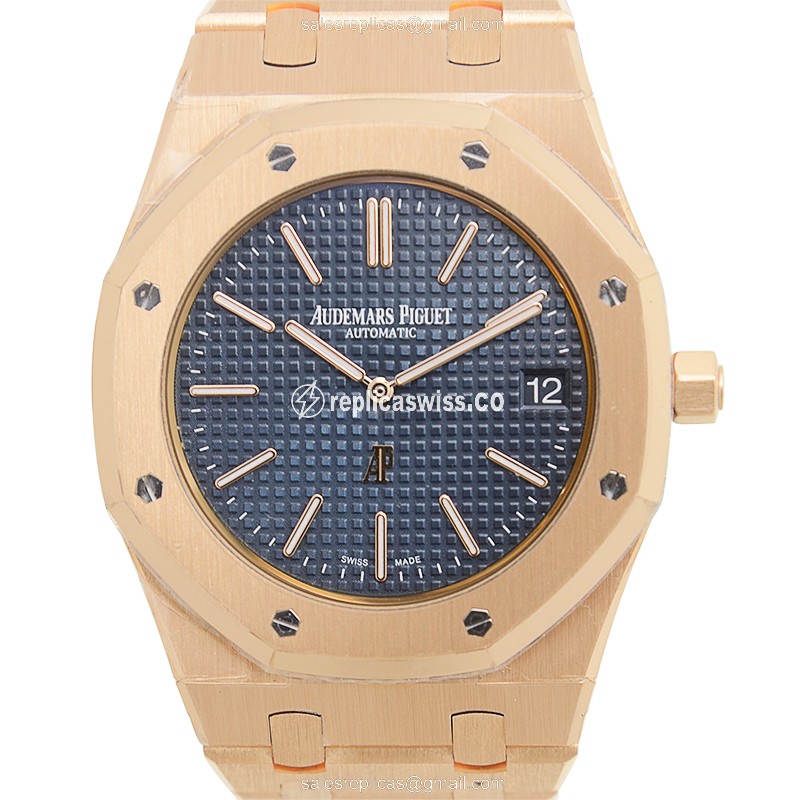 Elegant Audemars Piguet Royal Oak Replica in 18kt Gold Case & Blue Dial, Automatic Movement Watch