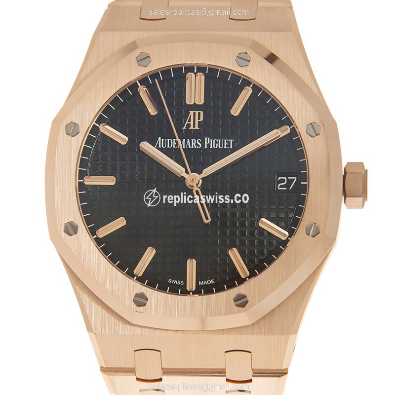 Elegant Audemars Piguet Royal Oak Replica in 18kt Gold Case with Automatic Movement Black Dial
