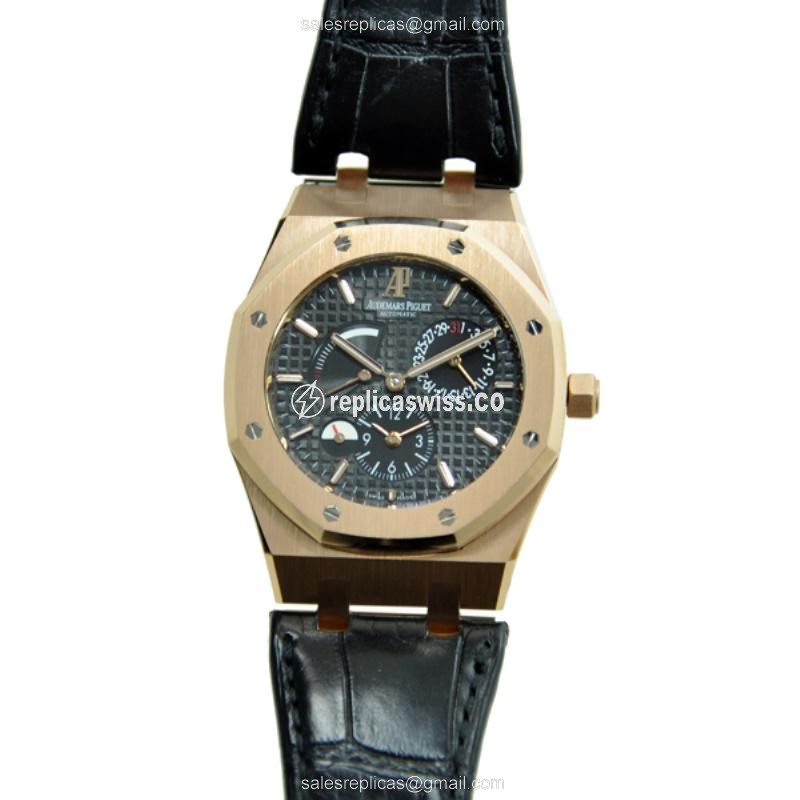 Elegant Audemars Piguet Royal Oak Replica in 18kt Rose Gold, Automatic Movement & Black Alligator
