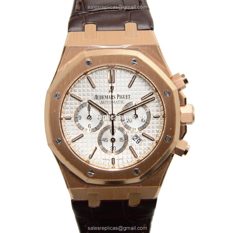 Elegant Audemars Piguet ROYAL OAK Replica in 18kt Rose Gold, Automatic Movement & Silver Dial Watch