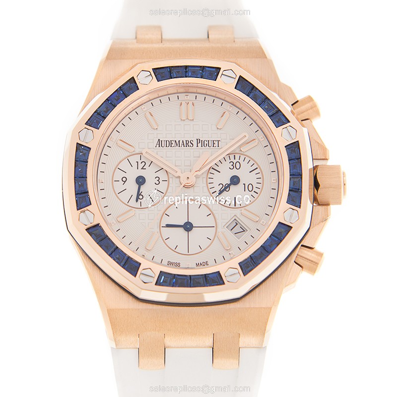 Elegant Audemars Piguet ROYAL OAK Replica in 18kt Rose Gold, Automatic Movement, White Dial &