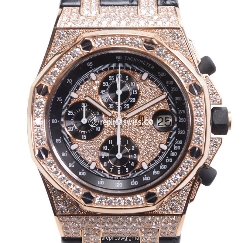 Elegant Audemars Piguet ROYAL OAK Replica in 18kt Rose Gold with Diamond Bezels Automatic