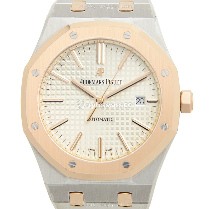 Elegant Audemars Piguet Royal Oak Replica in 18kt Steel & Rose Gold, Automatic Movement Silver