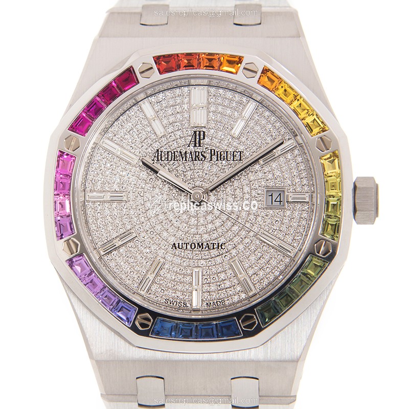 Elegant Audemars Piguet Royal Oak Replica in 18kt White Gold, Automatic Movement, Silver Dial