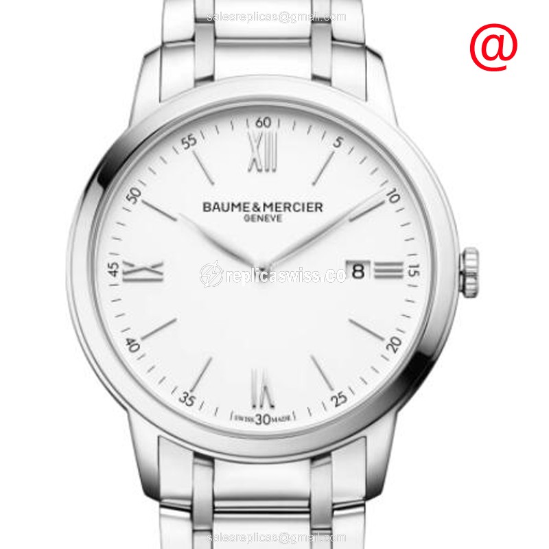 Elegant Baume & Mercier CLASSIMA Quartz Replica in White Dial & Stainless Steel Case Watch