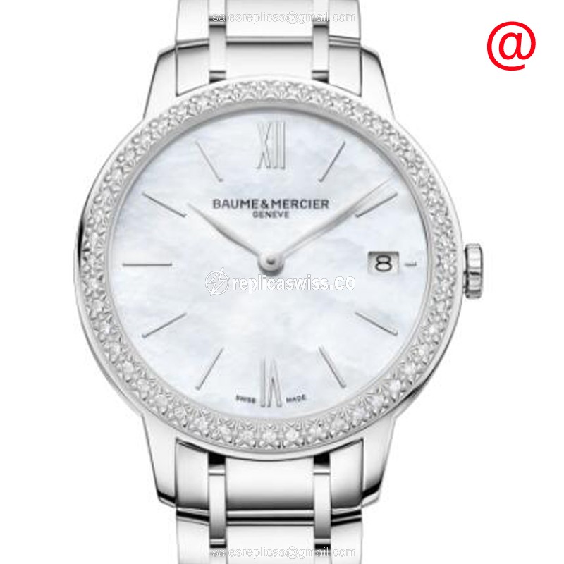 Elegant Baume & Mercier CLASSIMA Quartz Replica, White Dial, Stainless Steel Case & Diamond Accents